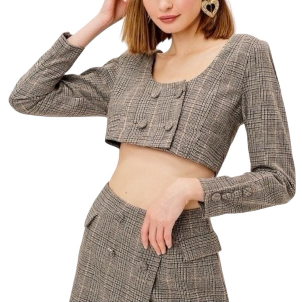 NWT For Love & Lemons Frankie Plaid Crop Top Blazer Suit Jacket Size XL
